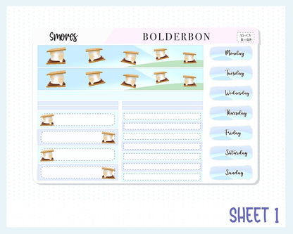 COMPACT VERTICAL || "Smores" A5 Weekly Planner Sticker Kit, Camping, Outdoors, Nature, Adventure