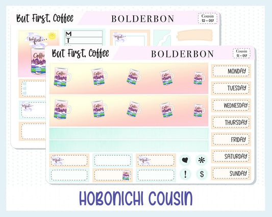 BUT FIRST, COFFEE Hobonichi Cousin || Weekly Planner Sticker Kit, Hand Drawn, Adventure, Coffee Stickers