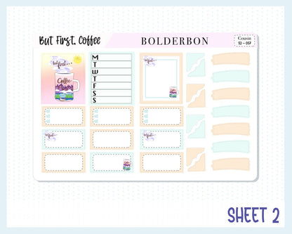 BUT FIRST, COFFEE Hobonichi Cousin || Weekly Planner Sticker Kit, Hand Drawn, Adventure, Coffee Stickers