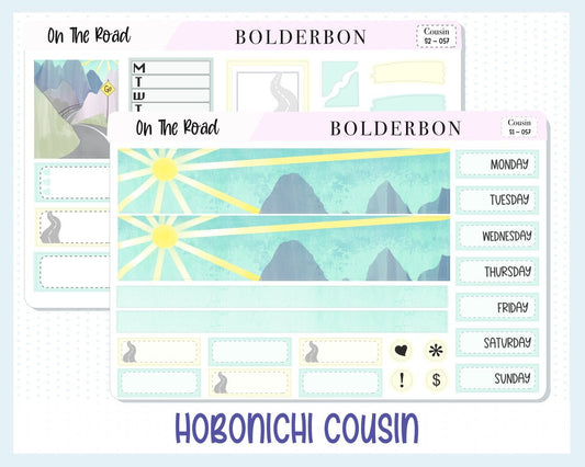 ON THE ROAD Hobonichi Cousin || Weekly Planner Sticker Kit, Hand Drawn, Road Trip, Mountains, Hiking, Camping, Outdoors, Nature