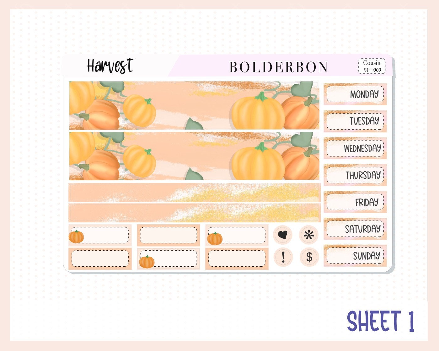 HARVEST Hobonichi Cousin || Weekly Planner Sticker Kit Hand Drawn