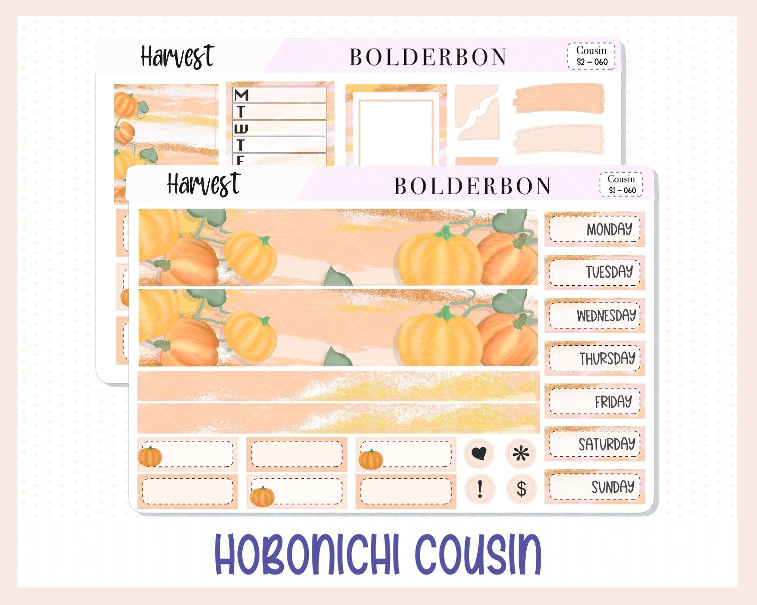 HARVEST Hobonichi Cousin || Weekly Planner Sticker Kit Hand Drawn