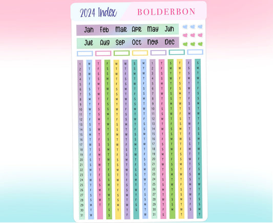 2024 YEARLY INDEX Hobonichi Weeks || Colorful, Date Strips,Monthly Headers, Calendar Stickers, Year At A Glance, Hobonichi Weeks Kit,