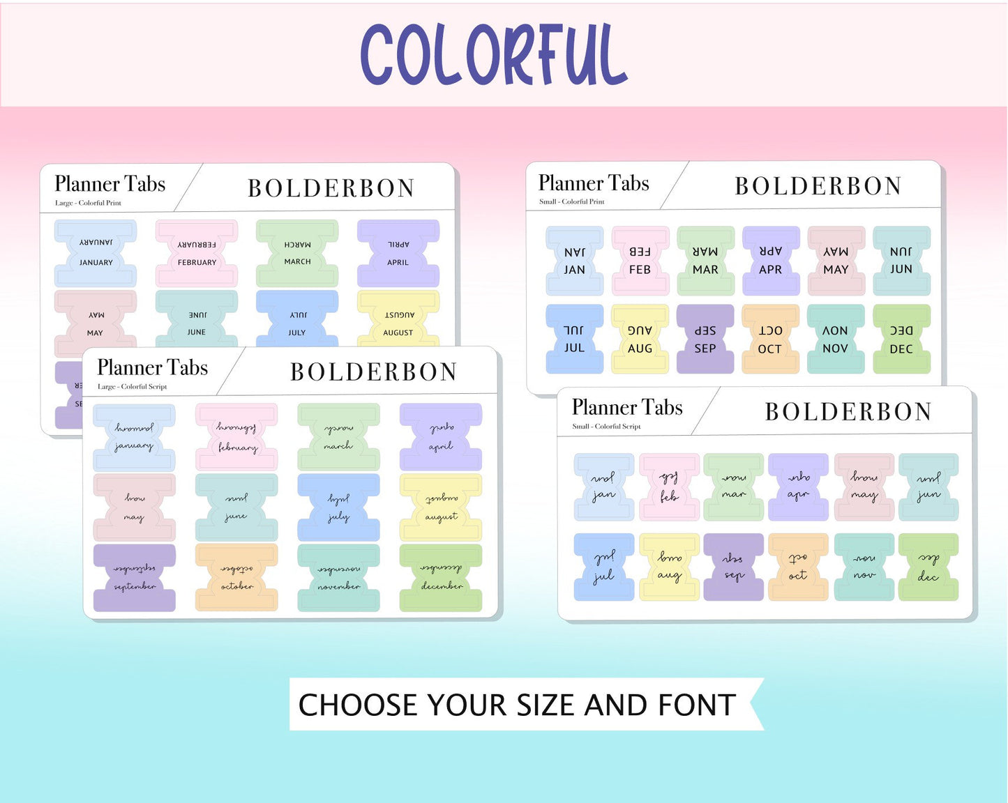 LAMINATED PLANNER TABS || Hobonichi Tabs, Weeks, Cousin, A6, B6, Tab Dividers, Monthly Tabs, Tab Stickers, Divider Tabs, Colorful, Minimal