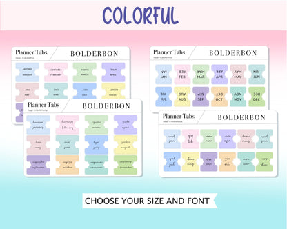 LAMINATED PLANNER TABS || Hobonichi Tabs, Weeks, Cousin, A6, B6, Tab Dividers, Monthly Tabs, Tab Stickers, Divider Tabs, Colorful, Minimal
