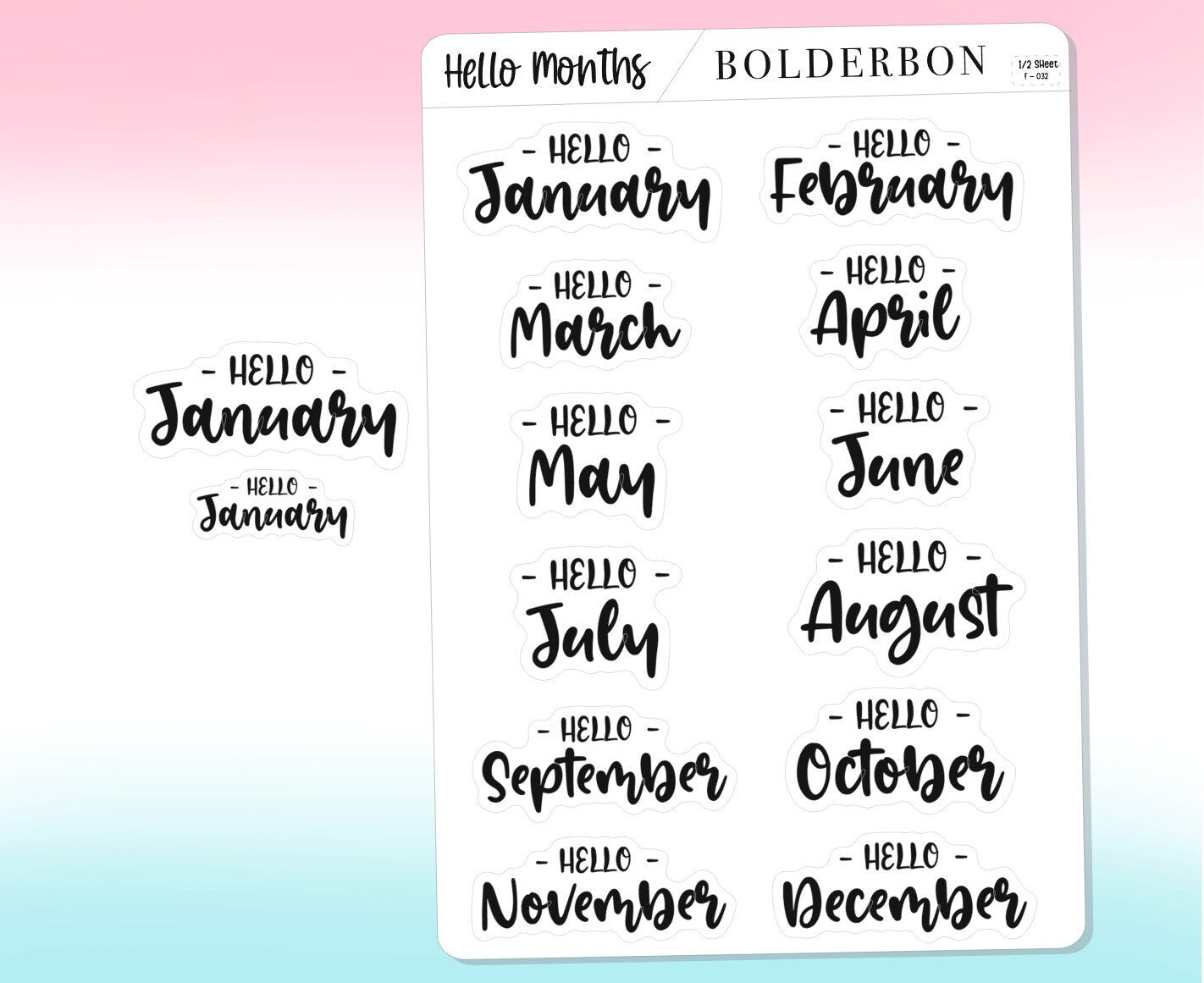 HELLO MONTH Stickers || Script, Printed, Header, Monthly, Planner, Handlettering, Calendar, Cursive