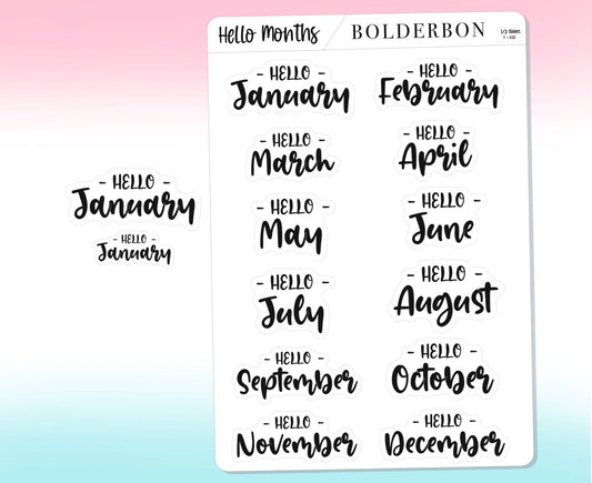 HELLO MONTH Stickers || Script, Printed, Header, Monthly, Planner, Handlettering, Calendar, Cursive