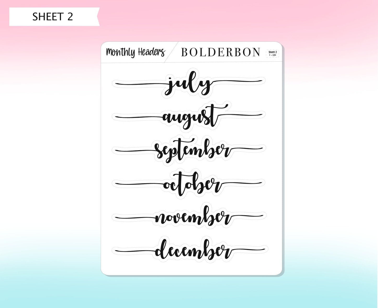 MONTHLY HEADER Stickers || Script, Printed, Header, Monthly, Planner, Handlettering, Calendar, Cursive
