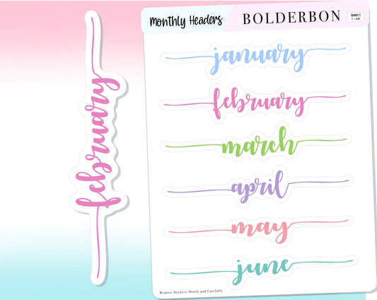 MONTHLY HEADER Stickers || Colorful, Script, Printed, Header, Monthly, Planner, Handlettering, Calendar, Cursive