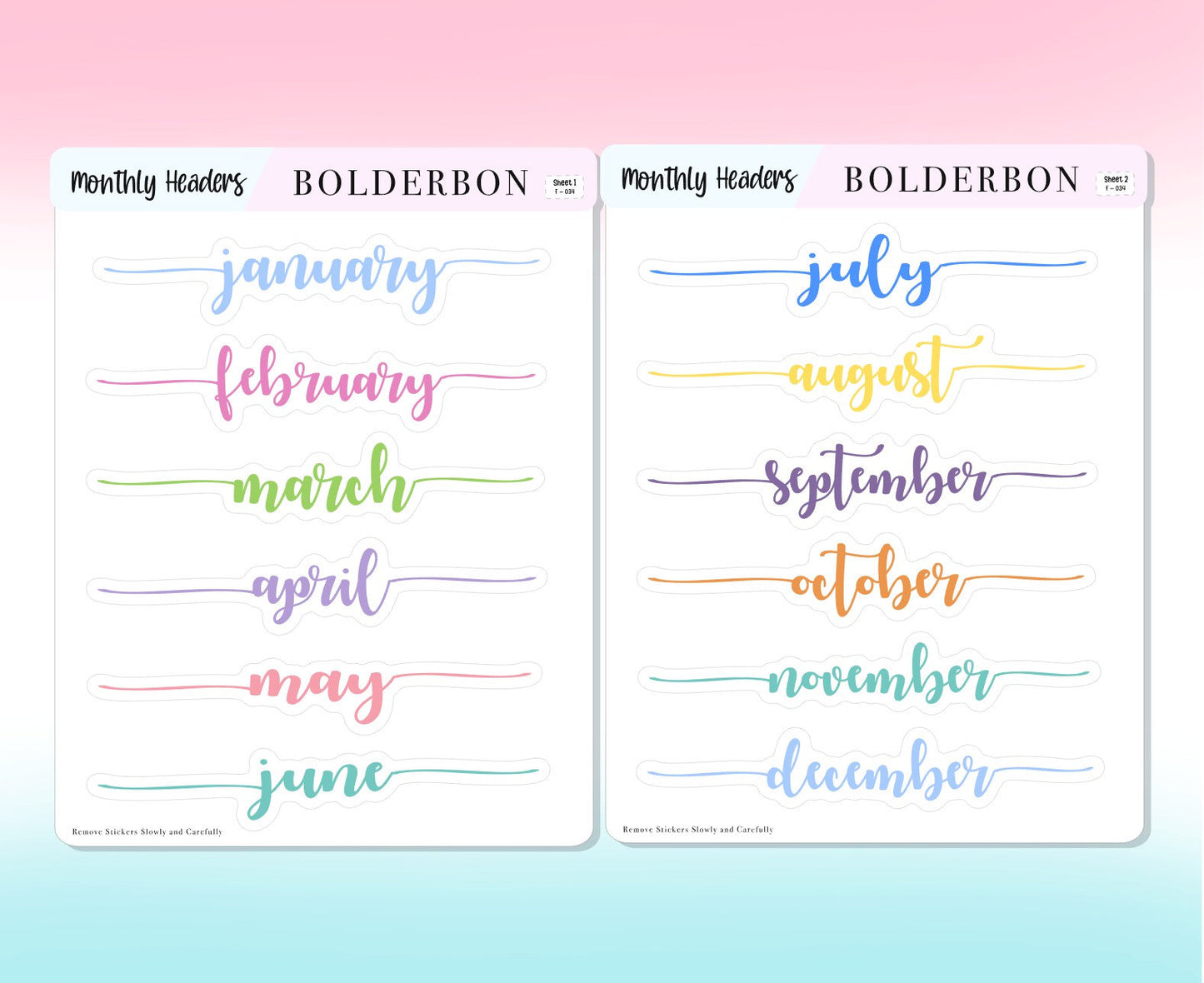 MONTHLY HEADER Stickers || Colorful, Script, Printed, Header, Monthly, Planner, Handlettering, Calendar, Cursive