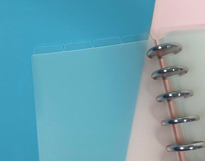 TOP TAB DISC Dividers || Half Letter, 4 Top Tabs, 8 Disc Punch, Clear, Transparent Frost