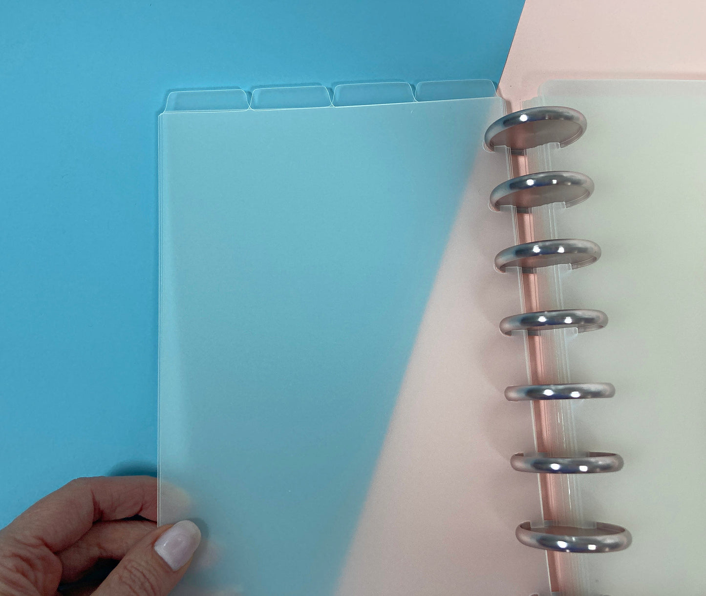 TOP TAB DISC Dividers || Half Letter, 4 Top Tabs, 8 Disc Punch, Clear, Transparent Frost