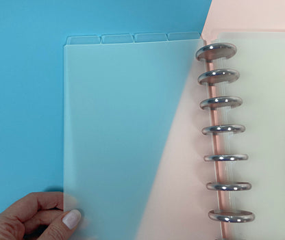 TOP TAB DISC Dividers || Half Letter, 4 Top Tabs, 8 Disc Punch, Clear, Transparent Frost
