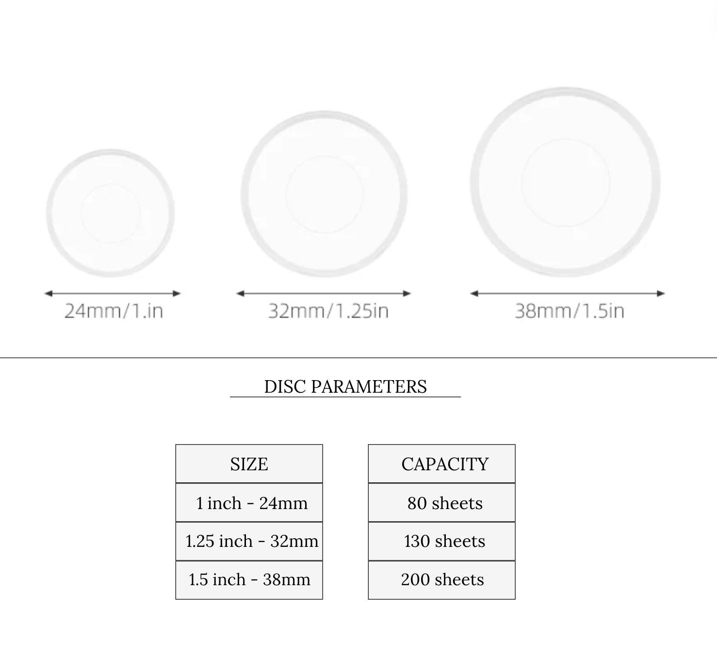 CLEAR Planner Discs || 11 Discs, Discbound, 1.5 inch, 1.25 inch, 1 inch
